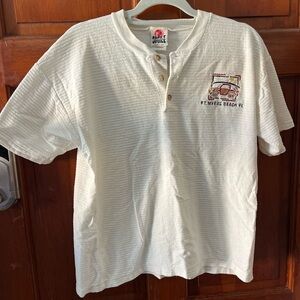 Vintage Ft Myers Beach FL Henley Shirt Made USA Cotton L